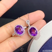 kjjeaxcmy fine jewelry 925 sterling silver inlaid natural amethyst ring pendant popular girl suit support test