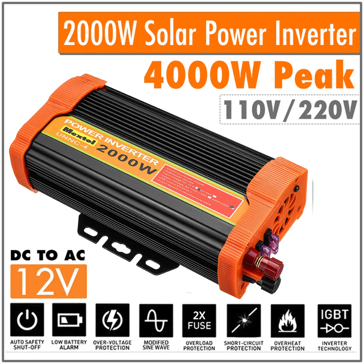 Макс 4000 Вт Мощность инвертор 12 V постоянного тока до 220 вольт устройство для автомобиля с двумя портами USB адаптер конвертер модифицированный синусоидный инвентор с USB Трансформатор 2000W