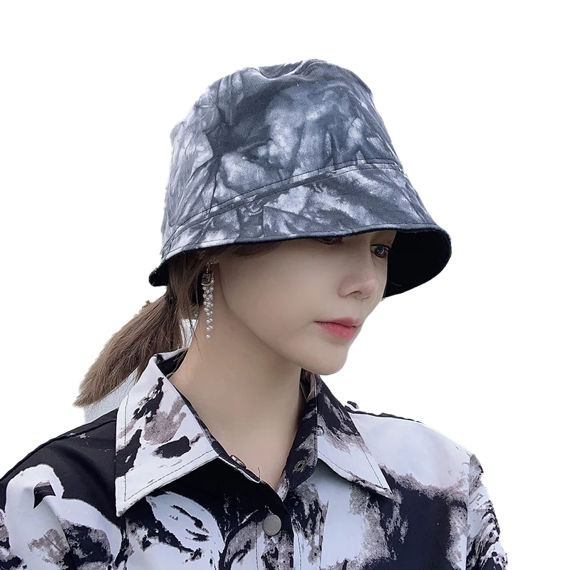 

Tie Dye Flat Top Wide Brim Fisherman'S Hat Collapsible Women Shading Hip Hop Personality Basin Cap Sun Protection Bucket Cap