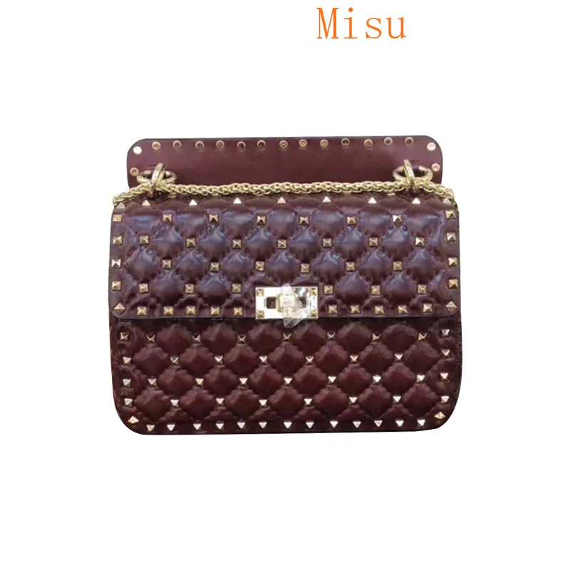 

Luxury Gold Rivet Female Handbags 2020 Black Red White Color Young Women Genuine Leather Shoulder Bag Brand Women Crossbody Bags