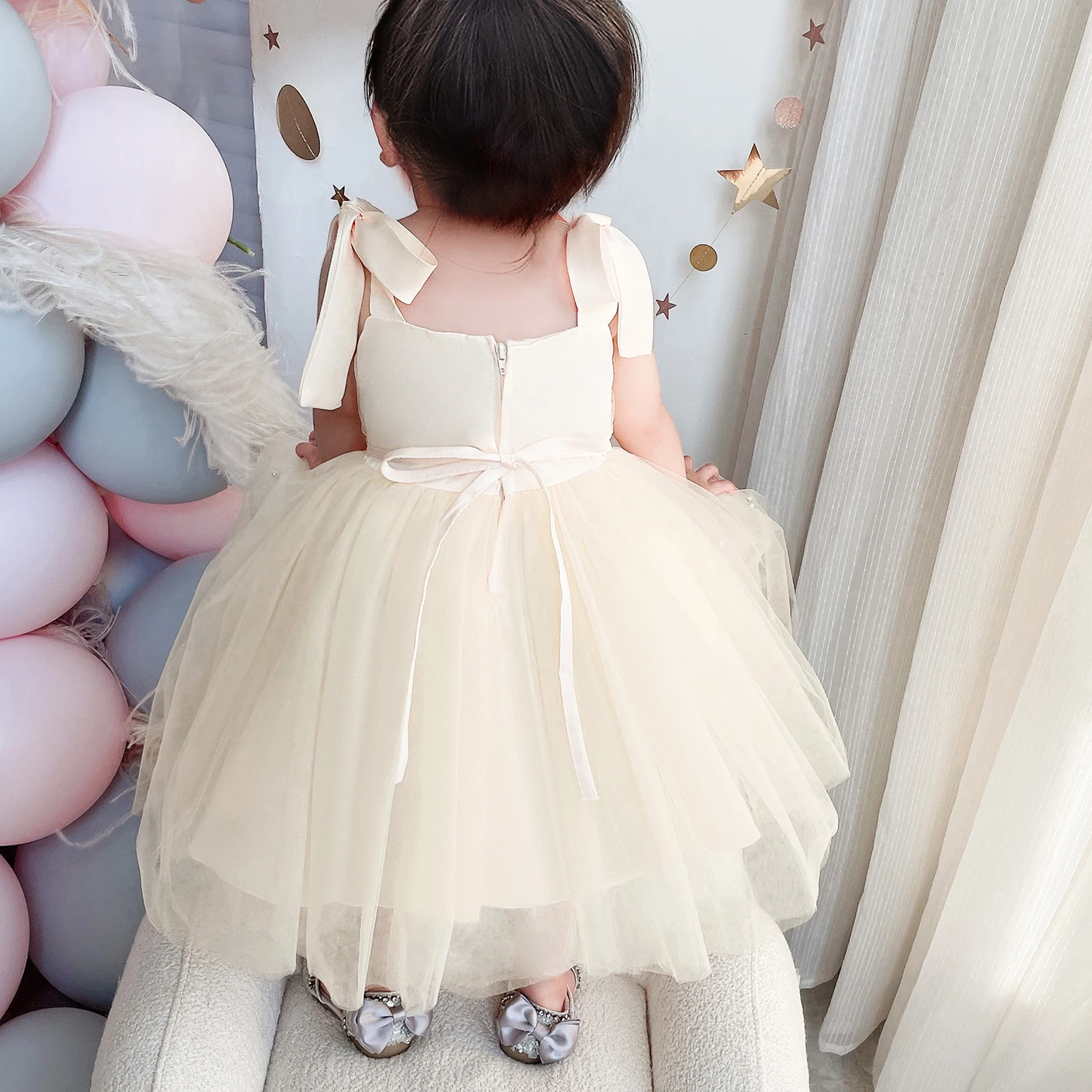 Baby Girl Tulle Dress Princess Party Tutu Fluffy Flower Wedding Champagne Gown Children Clothing Kids Clothes Vestidos | Детская одежда