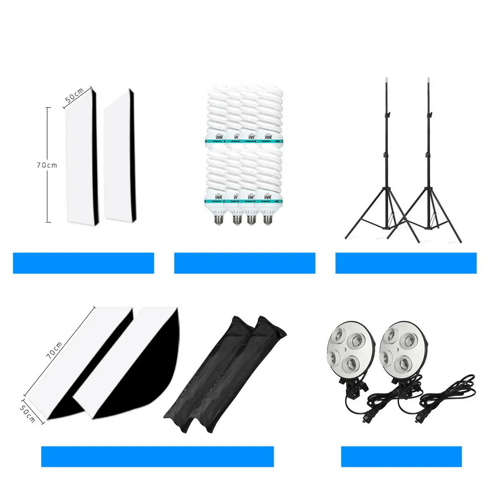Софтбокс для фотосъемки 50x70 см набор с четырьмя лампами патрон E27 8 лампочками
