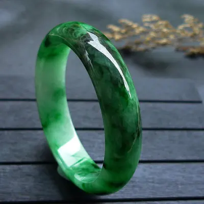 

Zheru Jewelry Natural Burmese Jade 54-62mm Dark Green Two-tone Bracelet Elegant Princess Jewelry Gift for Mom and Girlfriend