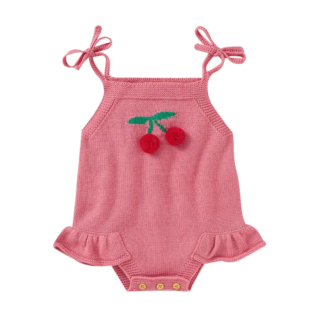 

New Baby Wear Summer Autumn Baby Soft Bodysuit Sleeveless One-piece Lovely Cherry Baby Knitted Climbing Suit
