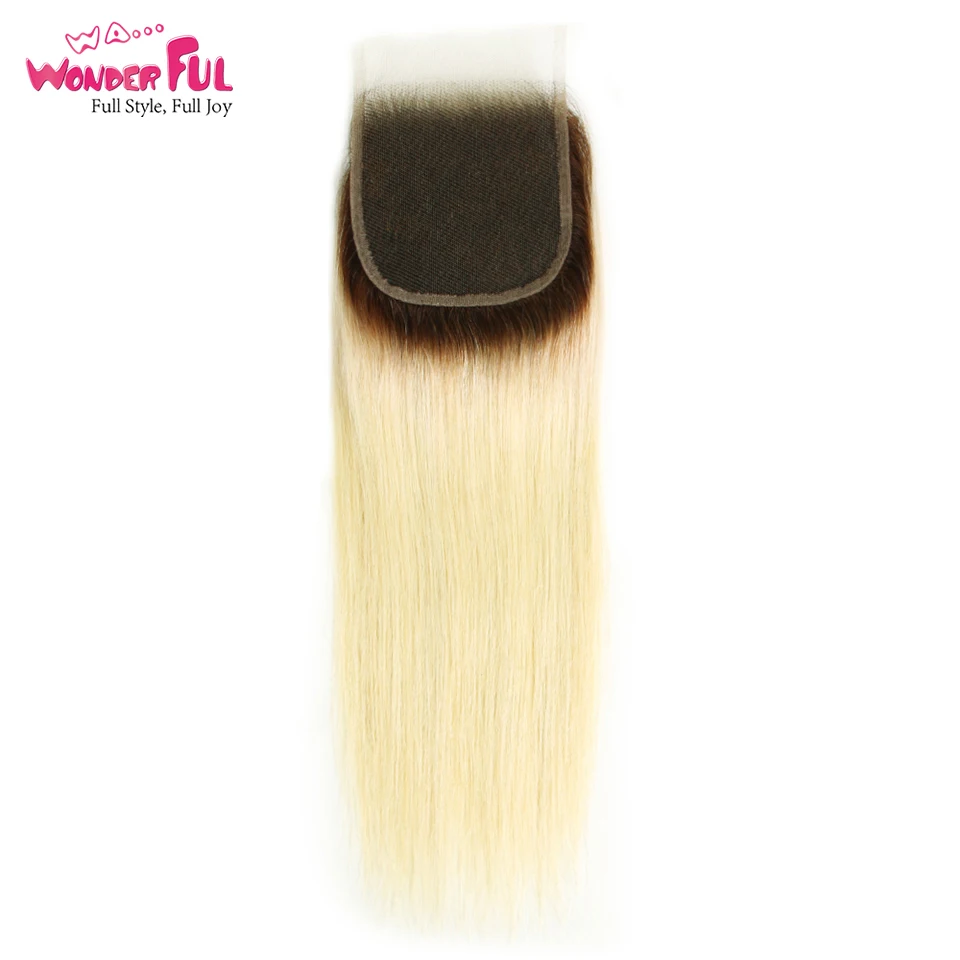Пучки волос от светлого до темного цвета с закрытием перуанские прямые волосы 613