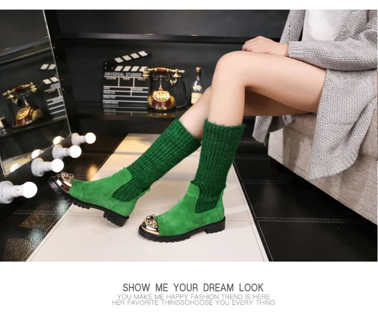 Botas Mujer; зимние вязаные сапоги; женские сапоги до середины икры; Bota Feminina; обувь со стразами; женские эластичные сапоги; Botines Mujer; коллекция года; Zapatos De Mujer