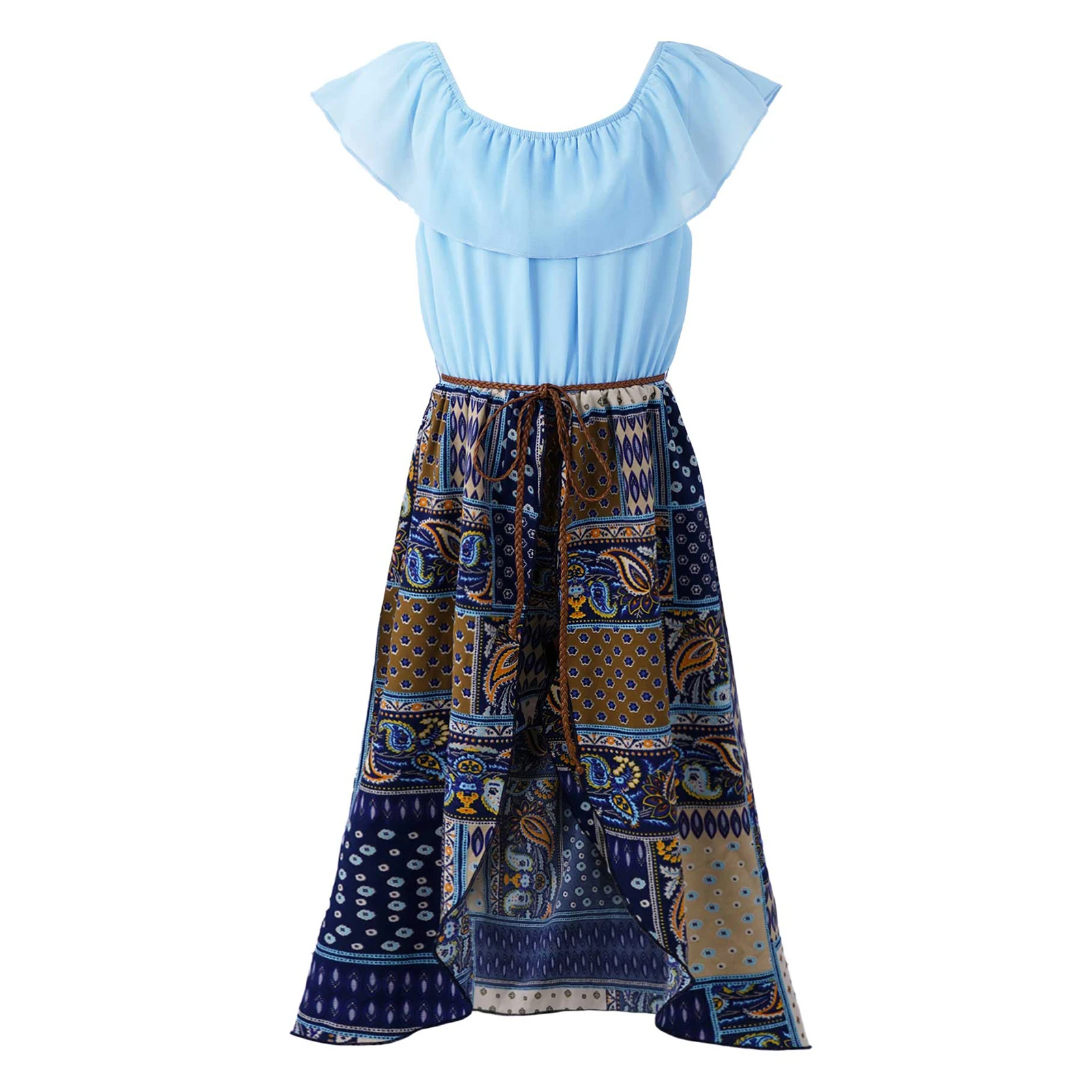 

Kids Girls Teens Romper Dress Bohemia Style Summer Beach Dress Sleeveless Off Shoulder Jumpsuit Dress 6-16Y Children Clothing