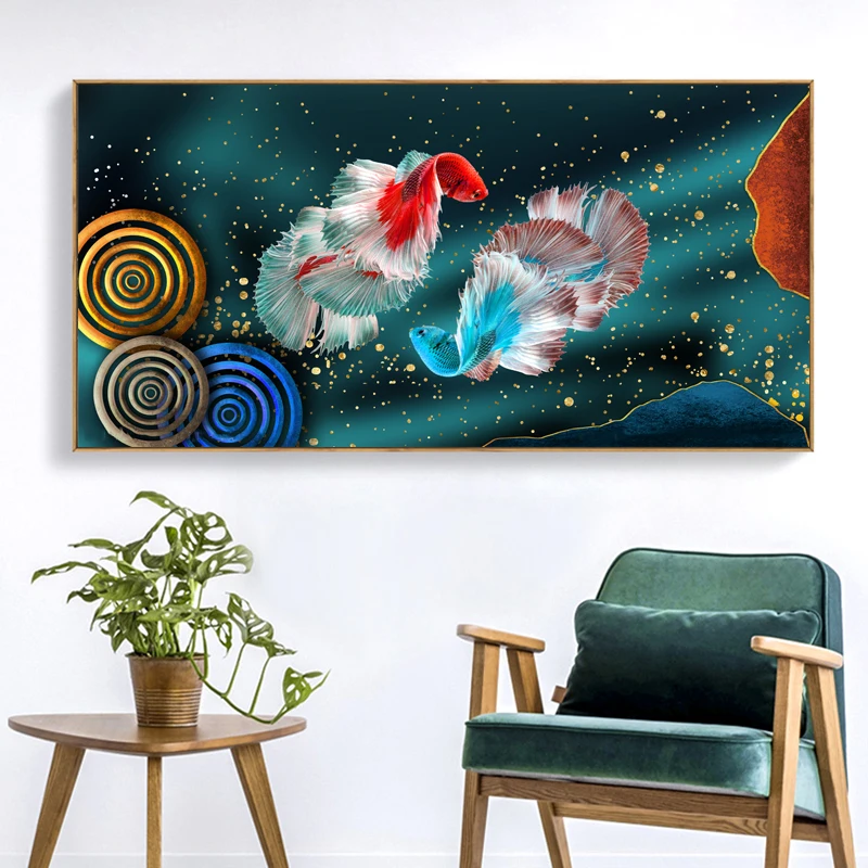 RELIABLI художественный постер с золотой рыбой животное на холсте картина стену