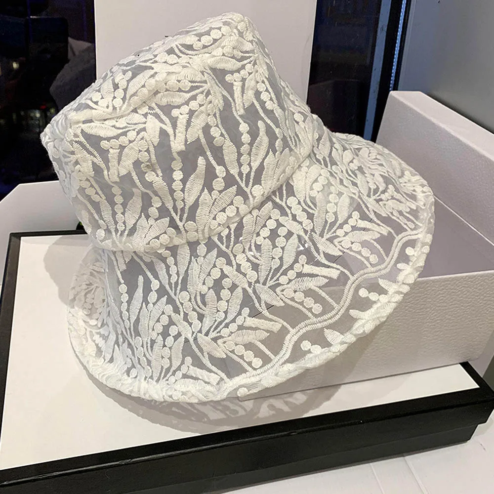 Панама женская кружевная с широкими полями Мягкая от солнца цветочным принтом