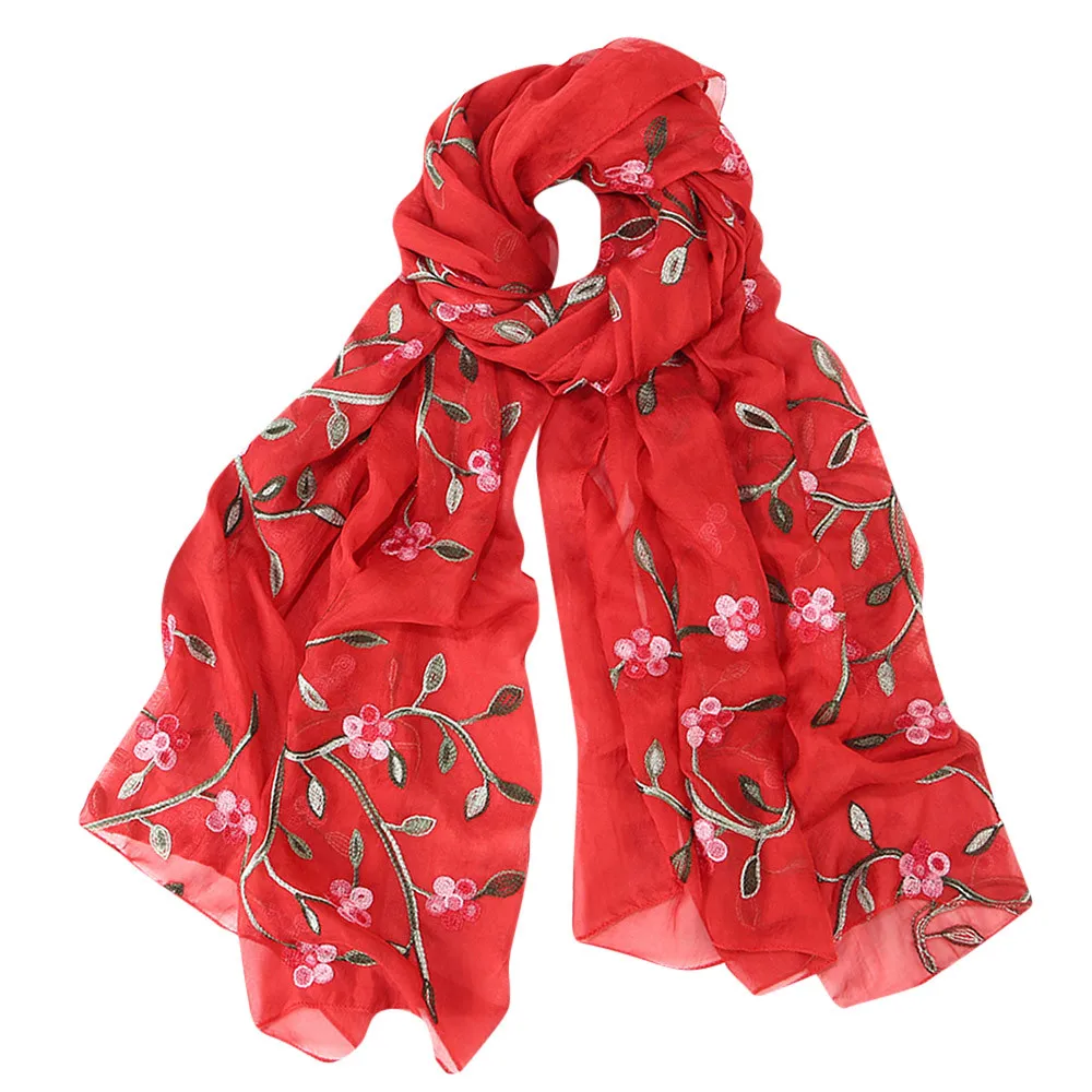 2021 зимний женский шарф шифоновая шаль с цветочной вышивкой хиджаб повязка на