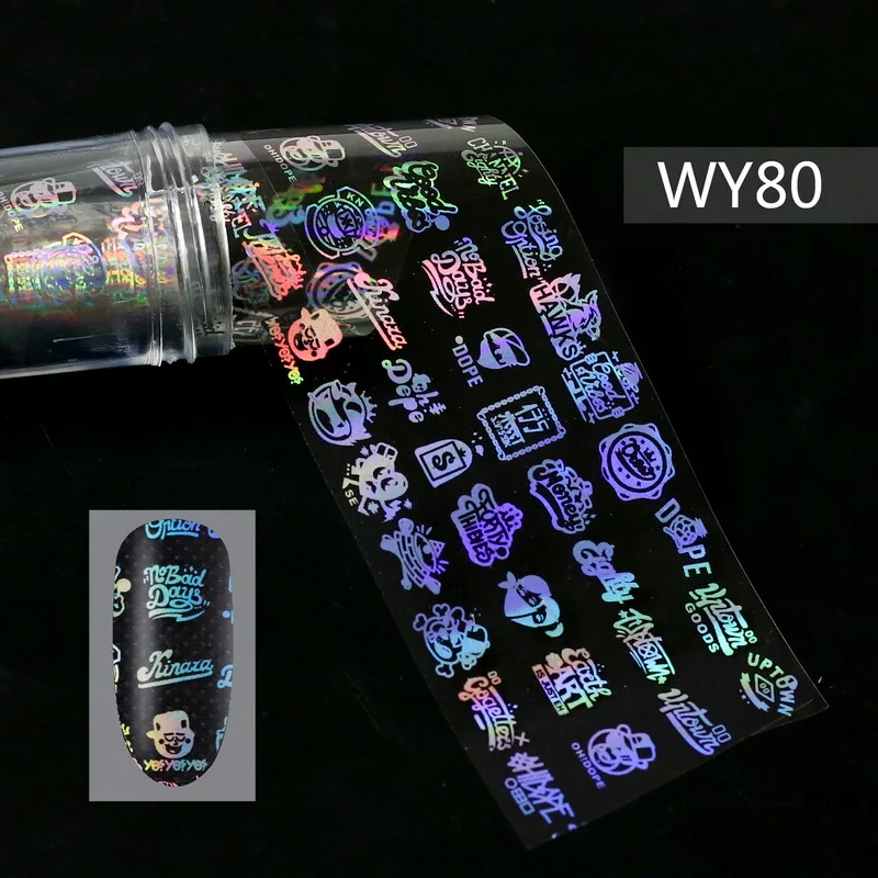 WY80 Foils Sticker 28 узоров голографические лазерные ногтевые переводные наклейки из фольги пламенный цветок Единорог Переводные картинки для ногтей украшения для дизайна ногтей - Цвет: WY80 Foils Sticker