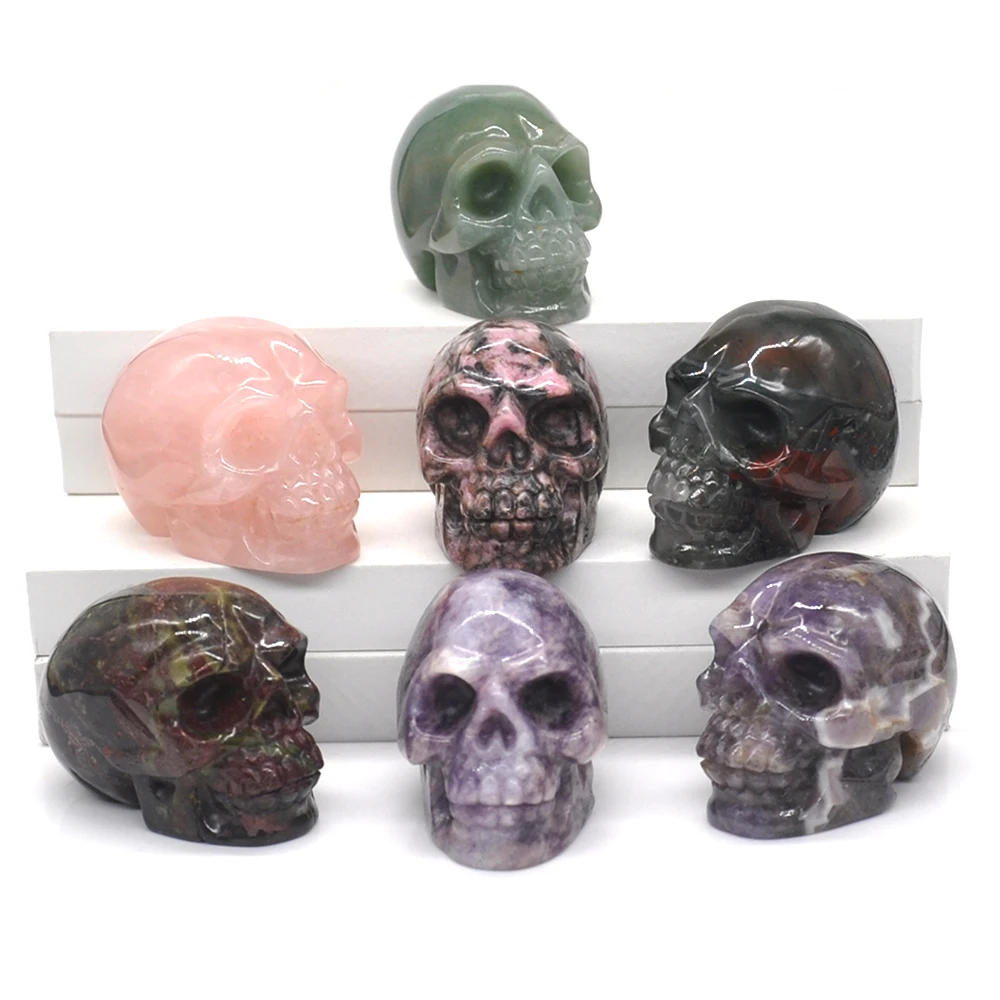 

2" Crystal Skull Statues Hand Carved Figurines Sculpture Reiki Healing Stone Halloween Home Decoration Gift