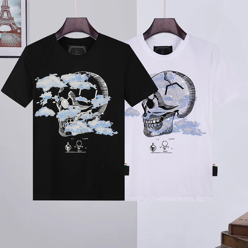 

Black Round Neck Men Short Sleeve Hip Hop pp Skull Plein T-shirt Fashion Top Sportswear Manica corta da uomo Hombre manga corta