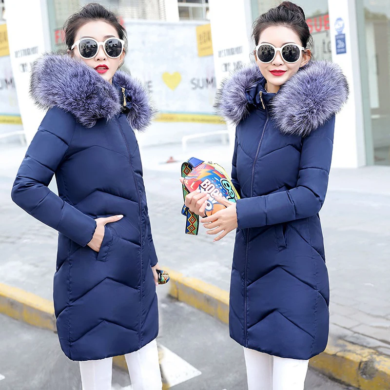 Женская длинная куртка с капюшоном размера плюс S 6XL зимняя меховым воротником