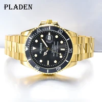 pladen luxury mens watches fashion sport chronograph bezel quartz wristwatch casual stainless steel dive clock relogio masculino
