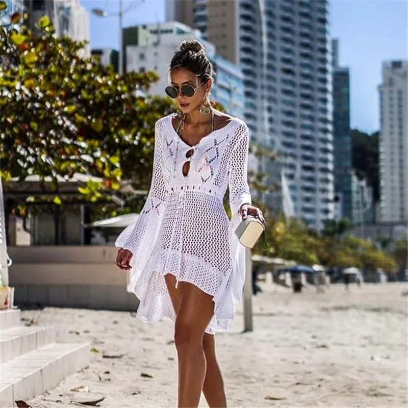 

2022 White Beach Dress Summer Swimsuit Bikini Cover Up Women Robe De Plage Beach Wear Bathing Suit Cover Ups Beach Kimono
