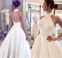 robe de mariage new arrival satin a line 2020 wedding dresses halter backless covered button sweep train plus size bridal gowns