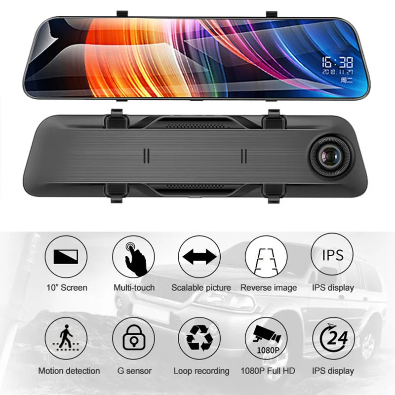 Автомобильный видеорегистратор зеркальный 2K HD камера заднего вида с двумя
