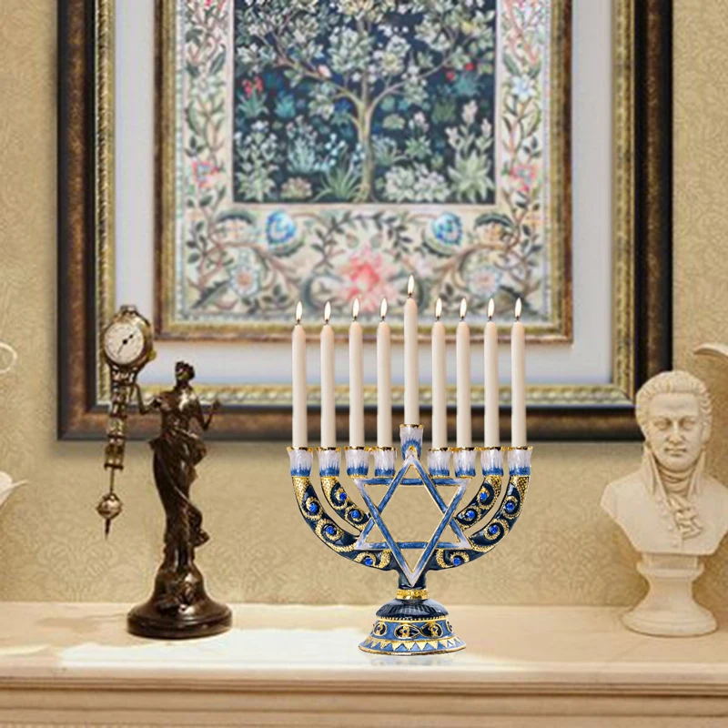 H &amp D 9 ветка Маген Давид Менора ручная роспись подсвечник коллекция для Hanukkah Shabbat