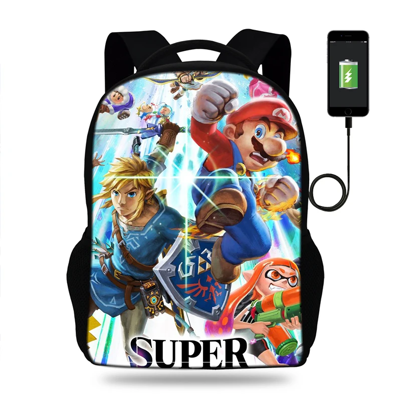 17 дюймовый рюкзак Mochilas Super Mario Bro персиковый с принтом принцессы для мальчиков и