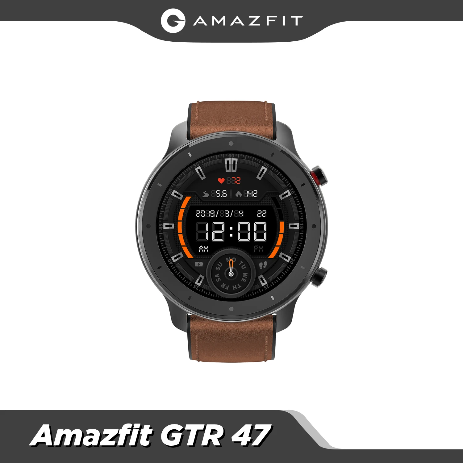 Get Global Version Amazfit GTR 47mm GPS Smart Watch 5ATM Waterproof Smartwatch 24 Days Battery Music Leather Strap