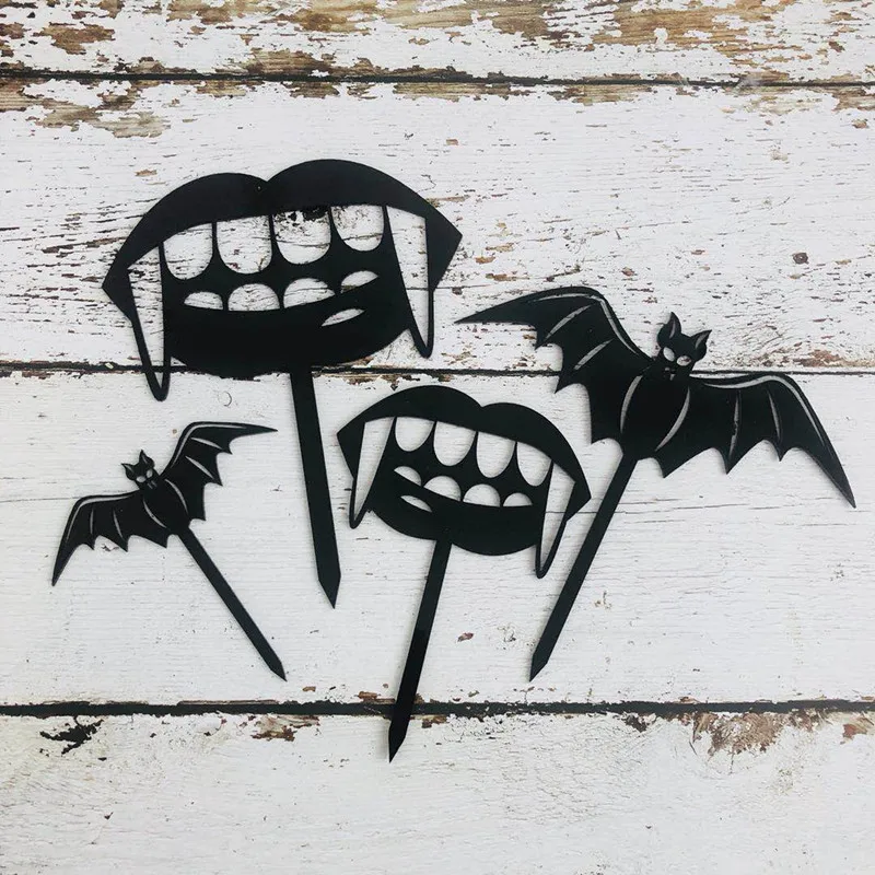 

Creative Halloween Funny Costume Ghost Tooth Bat Acrylic Cake Card Insertion Custom Topper Birthday Candles for Decorating Tools