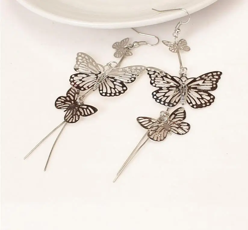 

Japanese and Korean Style Fashion Personality Hollow Butterfly Long Earrings 1 Pair New Earrings