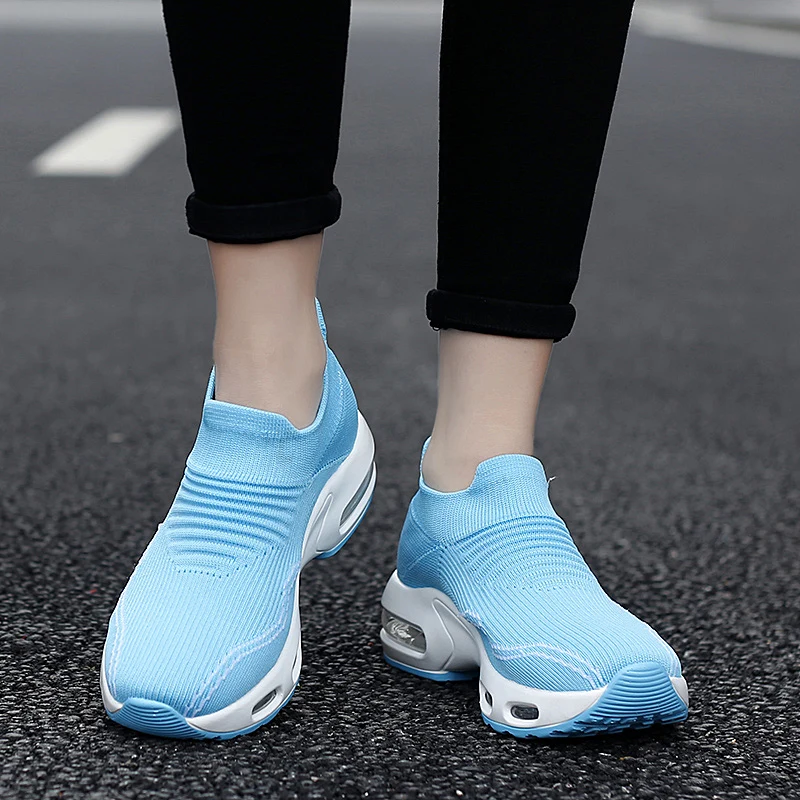 Модные женские повседневные летающие тканые туфли носки 7 цветов женская обувь с