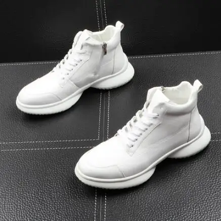 

Luxury Men Fashion Causal Ankle Boots Summer Leather Breathable High Top Leisure Sneakers Male Youth Trending Shoes