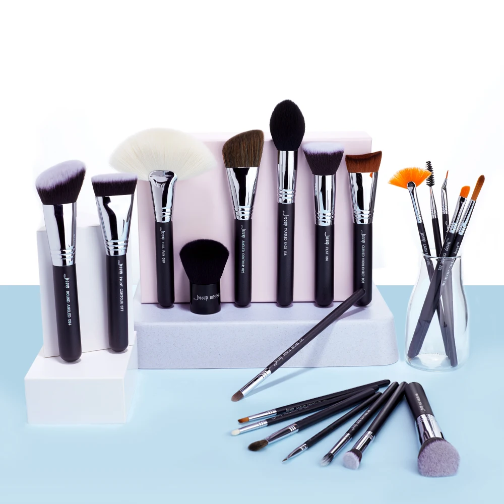 Jessup Профессиональные кисти для макияжа-набор жемчужных черно-серебристых