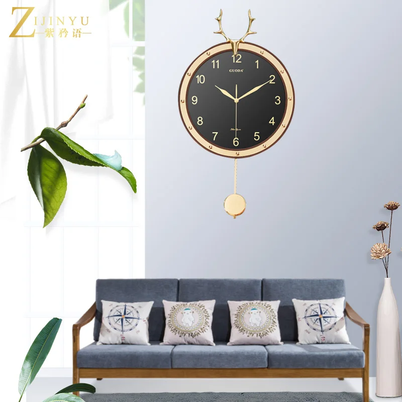 

Large 3d Wall Clocks Home Decor Living Room Swing Clock Wall Watches Home Decor American Deer Head Wall Decor Pendule Murale