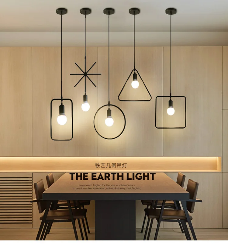 

Industrial Style Geometric Chandelier Modern Minimalist Bar Balcony Restaurant Clothing Store Window Decoration Lamps