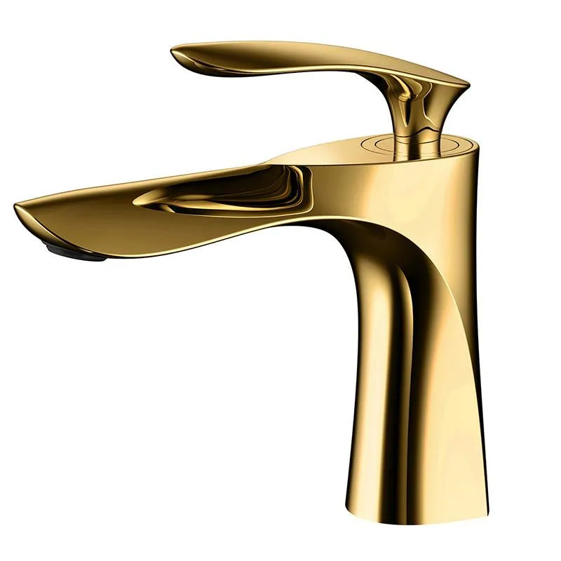 

Basin Faucet Brass Bathroom Sink Mixer Tap Hot & Cold Faucet Single Handle Deck Mounted Golden/Chrome Lavatory Tap Water Crane