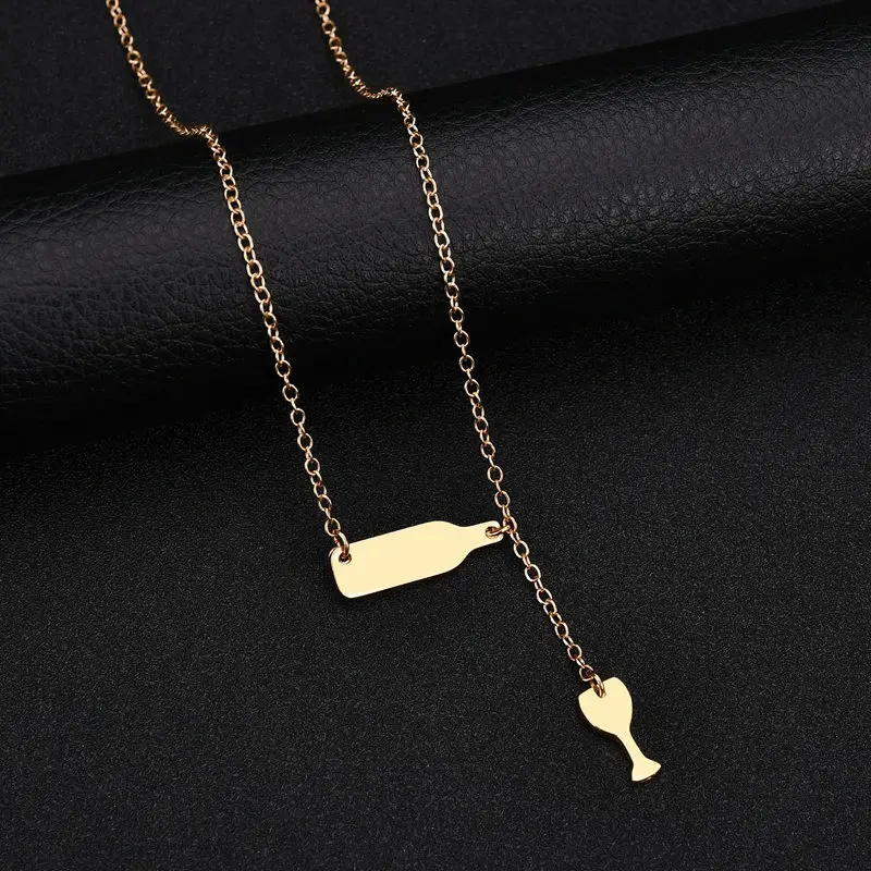 Kymyad Gold Silver Color Winebowl Pendant Necklaces New Link Chain Couple Collar Creative Design Collier Femme Jewelry | Украшения и