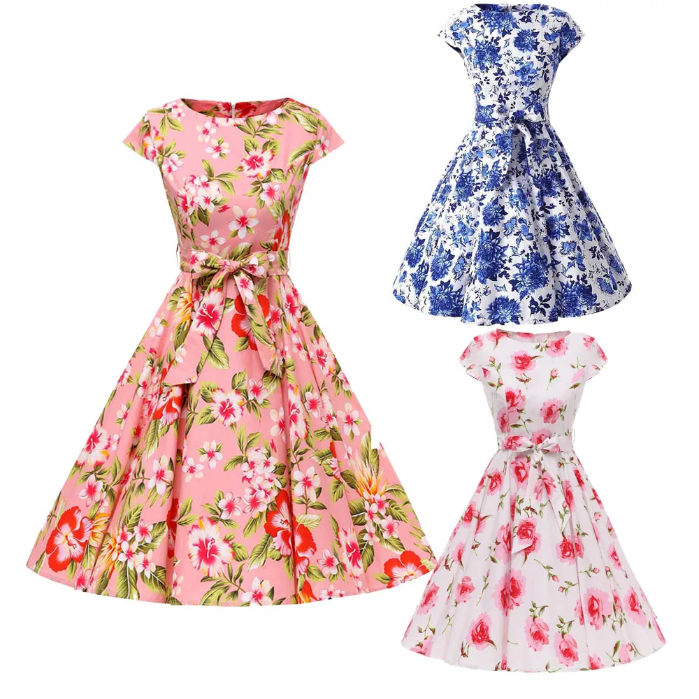 Женское летнее платье туника средней длины с коротким рукавом 100% хлопок Ретро