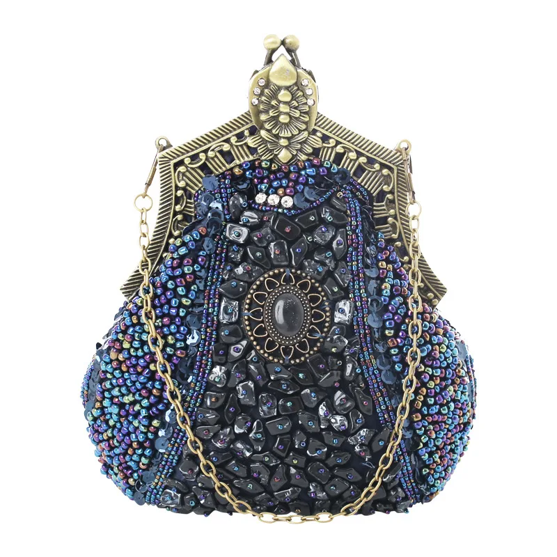 Dark Blue Винтажные металлические бусы, вышивка, блестящие бриллианты, дневные клатчи, вечерние сумки, клатч с блестками, кошелек, летняя сумка, мини-сумочка - Цвет: Dark Blue
