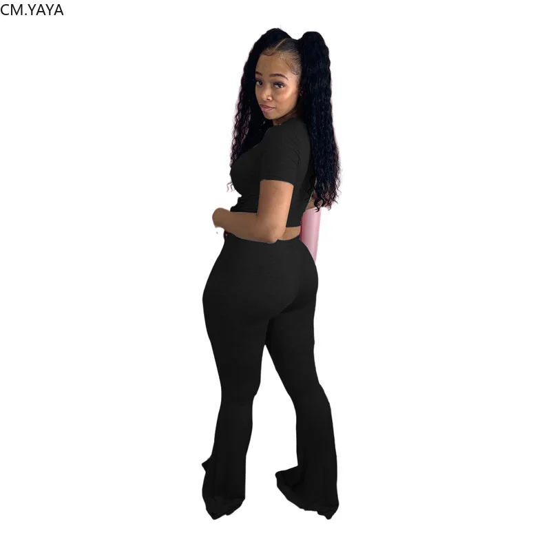 Женский однотонный костюм CM.YAYA Классическая футболка топ широкие расклешенные