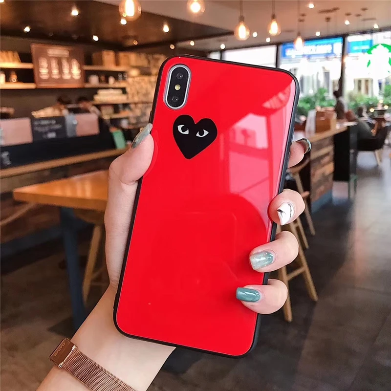Стеклянный чехол для iPhone 8 с сердечком для iPhone 6, 6 S, 7, 8 Plus, X, XS, XR MAX, чехол s, черный, белый, красный, чехол, Capa