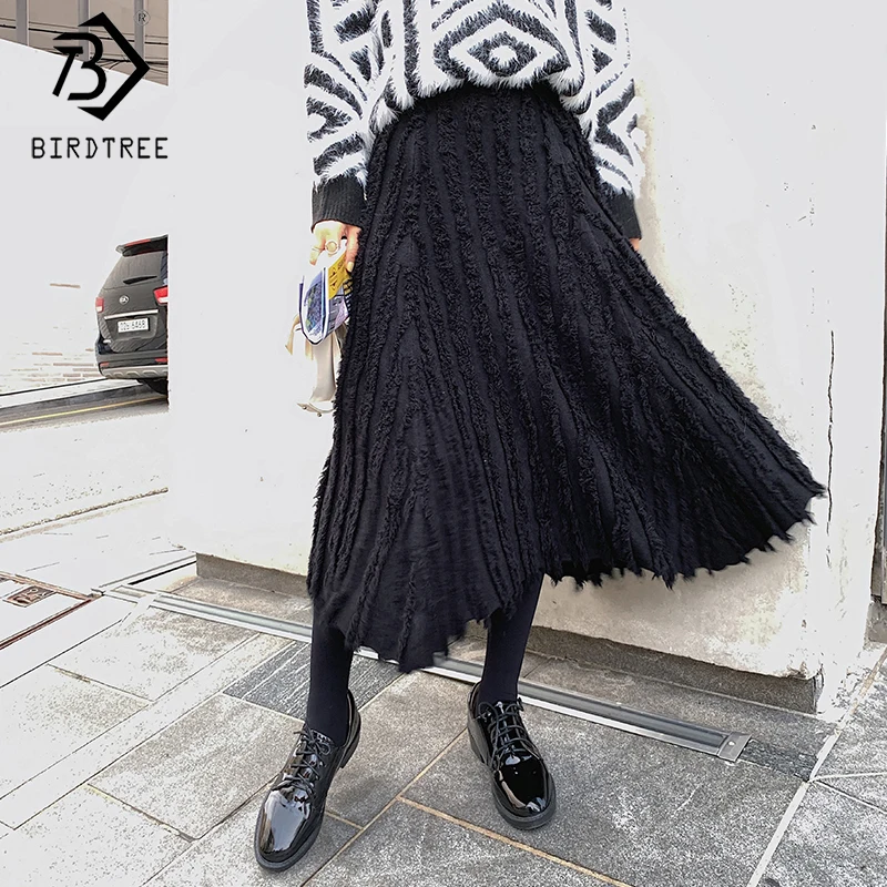 2019 Autumn New Arrival Women's Solid A-line Knitted Skirt Tassel Fashion High Waist Female Midi Winter B9N104K | Женская одежда