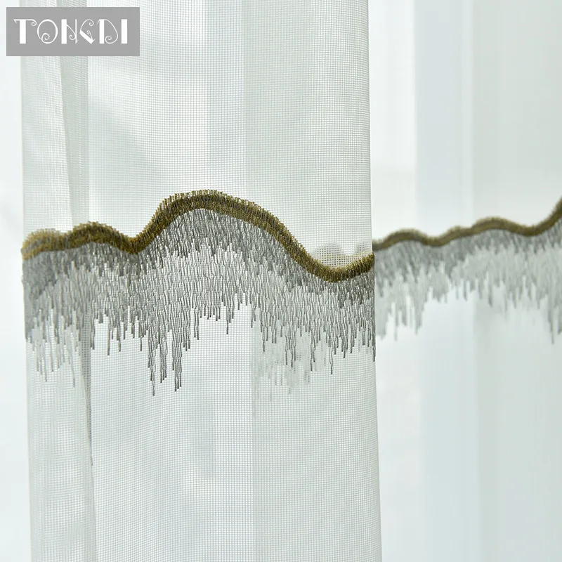 TONGDI элегантный цветочный полосатый Европейский вышитый прозрачный белый тюль