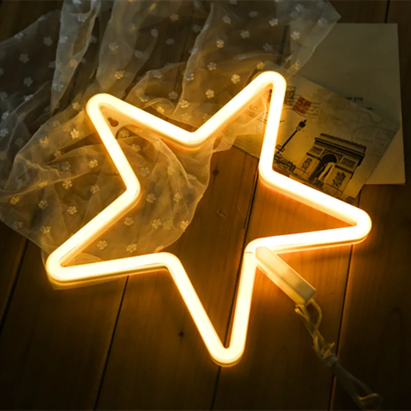 star Новинка, креативный неоновый светодиодный светильник, зарядка через usb, Ночной светильник, для рождества, праздника, вечеринки, детского украшения, подарки, светодиодный светильник, мебель - Цвет: star