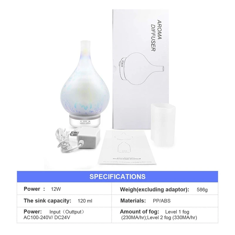 

Aromatherapy Ultrasonic Humidifier Essential Oil Diffuser US Plug+EU Plug+UK plug+JP plug