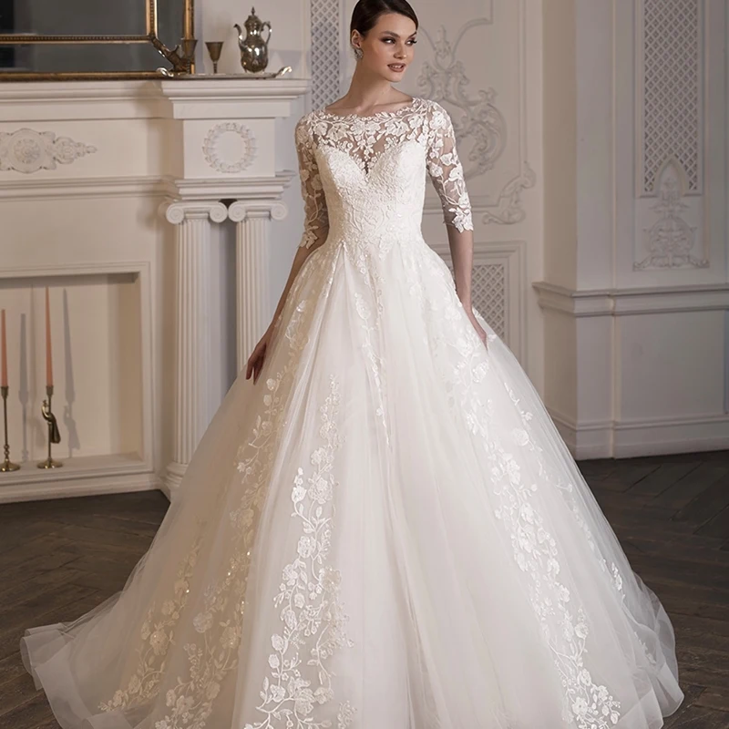 

Женское винтажное свадебное платье, кружевное платье до пола с V-образным вырезом, аппликацией и длинными рукавами, платье для невесты, Пляж...