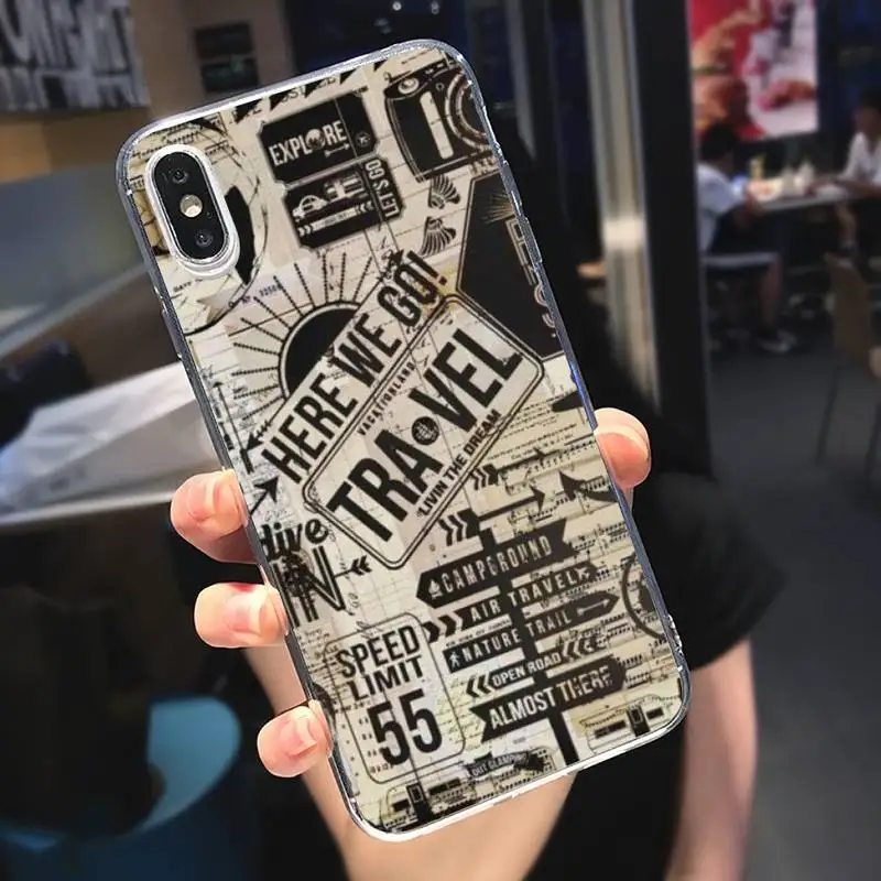 

World Map Travel Phone Case Transparent for iPhone 6 7 8 11 12 s mini pro X XS XR MAX Plus