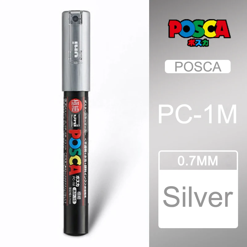 Silver 1 шт. Uni Posca Краска Маркер Mitsubishi постер цвет маркировки ручка Экстра тонкой точки PC-1M - Цвет: Silver