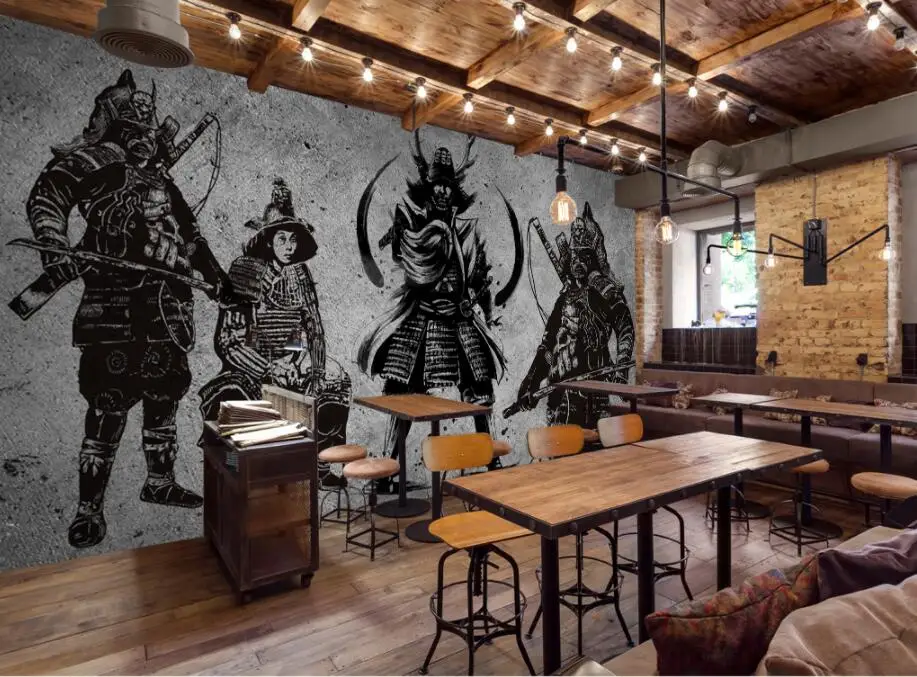 Большие обои CJSIR в стиле ретро ручная роспись Самурай цемент стена ресторан