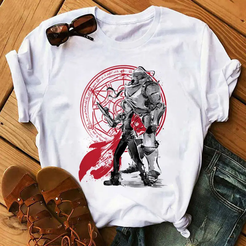 Fullmetal Alchemist T-shirt Female Harajuku Graphic Hip Hop 2020 Fun Japanese Cartoon O-Neck | Женская одежда