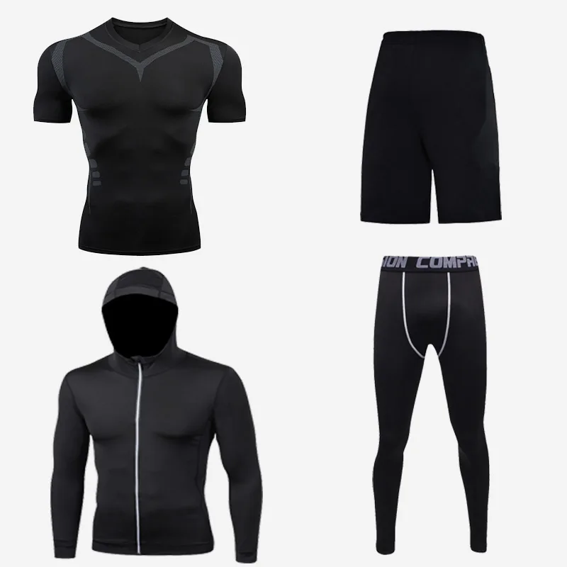 04-Short-Black Мужской мотоциклетный спортивный костюм для спортзала фитнес компрессионная одежда для бега спортивная одежда упражнения тренировка колготки - Цвет: 04-Short-Black