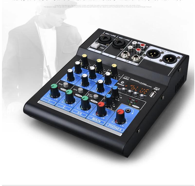 Профессиональный звуковой микшер 4 канала включающим в себя гарнитуру блютус и