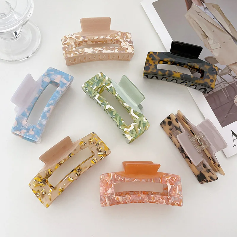 

Korean Geometric Acetate Hair Claws Big Size Square Hair Crabs Clip Leopard Grain Hair Clamps For Women Fashion Hair Accessories